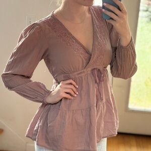 Lucky Brand Dusty Rose Embroidered Blouse